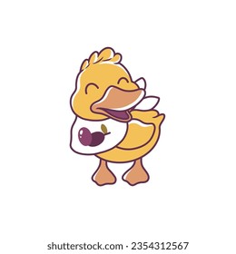 Cute baby duck character. Vector hand drawn illustration