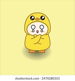 cute baby duck costume vector design illustration line art. Suitable for t-shirt, sticker, mug, etc. Eps 10