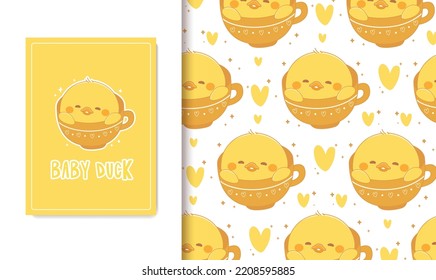 Cute baby duck doodle seamless pattern for nursery  pattern and card