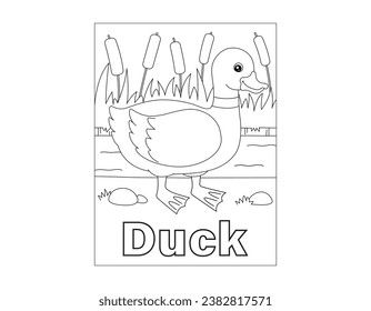 Cute baby duck or duckling, simple thick lines kids and preschool children cartoon coloring book pages.