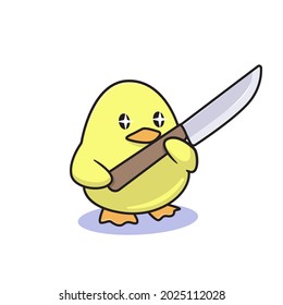 cute baby duck holding knife illustration