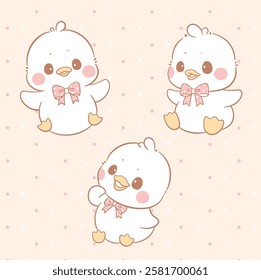 Cute baby duck kawaii character animals collection