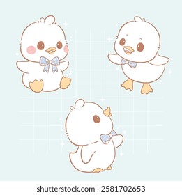 Cute baby duck kawaii character animals collection