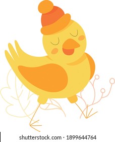 Cute baby duck lifted its wings