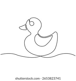 Cute Baby Duck in Minimalist One Line Drawing Style Simple Continuous Line Art of Duckling on Water for Modern Designs.