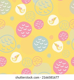 Cute Baby Duck And Polka Seamless Pattern