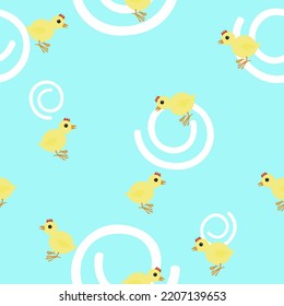 cute baby duck seamless pattern on blue background for decoration, textile, wrapping paper and background