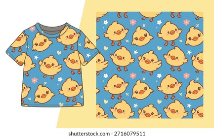 Cute Baby Duck Seamless Pattern for Kids Clothing, Nursery Fabric and Textile Design