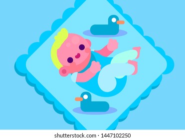 Cute Baby with Duck Toys Flat Vector