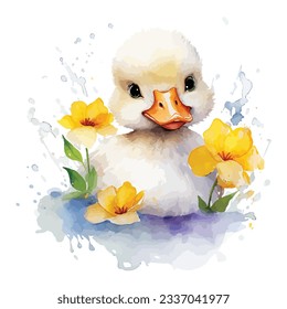 Cute Baby Duck Watercolor Clipart Design