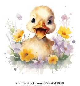 Cute Baby Duck Watercolor Clipart Design