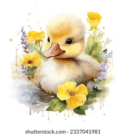 Cute Baby Duck Watercolor Clipart Design