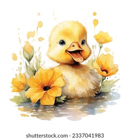 Cute Baby Duck Watercolor Clipart Design