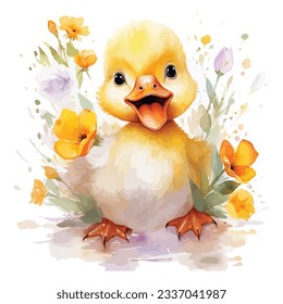 Cute Baby Duck Watercolor Clipart Design