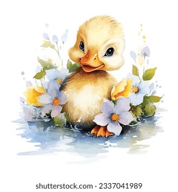 Cute Baby Duck Watercolor Clipart Design