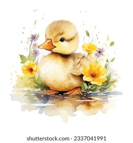 Cute Baby Duck Watercolor Clipart Design