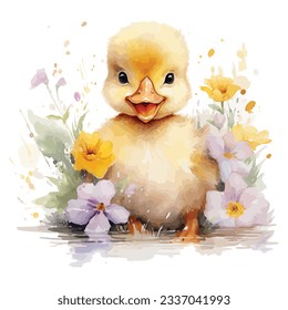 Cute Baby Duck Watercolor Clipart Design