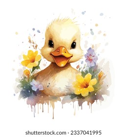 Cute Baby Duck Watercolor Clipart Design