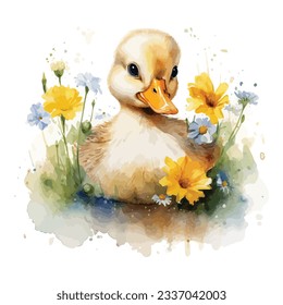 Cute Baby Duck Watercolor Clipart Design