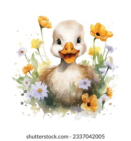 Cute Baby Duck Watercolor Clipart Design