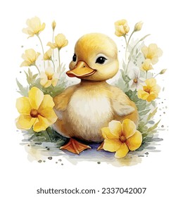 Cute Baby Duck Watercolor Clipart Design