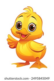 Cute baby duck waving cartoon illustration isolated on white background