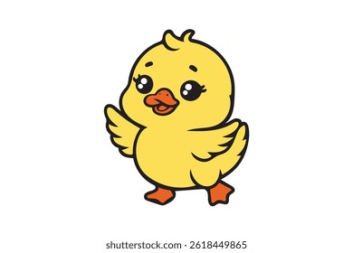 Cute baby duck waving hand vector icon on white background.01