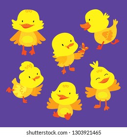 Cute Baby Duckling Animal Mascot Drawing Set