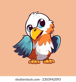 Cute Baby Eagle Icon in Flat Style, Representing a Swift and Carnivorous Bird