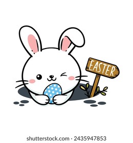 Cute Baby Easter Bunny Rabbit In A Hole