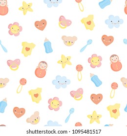 Cute baby elements colorful Vector seamless pattern