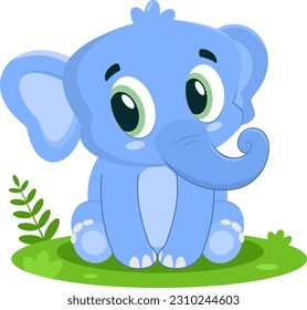 Cute Baby Elephant Animal Cartoon Character. Vector Illustration Flat Design Isolated On Transparent Background