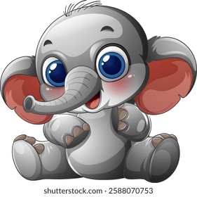 Cute baby elephant with big eyes and ears