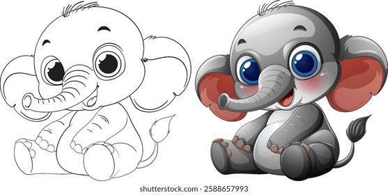 Cute baby elephant with big eyes and smile