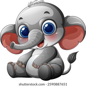 Cute baby elephant with big eyes and ears