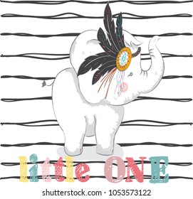 Cute baby elephant boho cartoon hand drawn vector illustration. Can be used for baby t-shirt print, fashion print design, kids wear, baby shower celebration, greeting and invitation card.