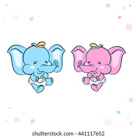 Cute baby elephant boy and girl vector