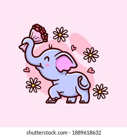 CUTE BABY ELEPHANT BRING A BUCKET OF FLOWER AND FEELING LOVELY