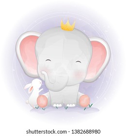 Cute baby elephant and bunny 