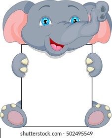 cute baby elephant cartoon and blank sign