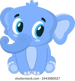 Cute Baby Elephant Cartoon Character. Vector Illustration Flat Design Isolated On Transparent Background