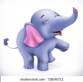 Cute baby elephant, cartoon character. Funny animals 3d vector icon