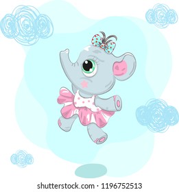 Cute baby elephant cartoon hand drawn vector illustration. Can be used for baby t-shirt print, fashion print design, children wear, baby shower celebration, greeting and invitation card.