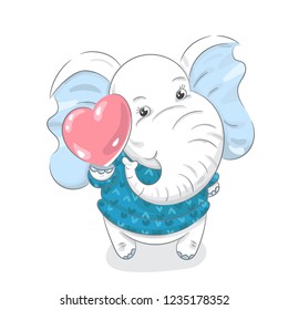 Cute baby elephant cartoon hand drawn vector illustration. Can be used for baby t-shirt print, fashion print design, children wear, baby shower celebration, greeting and invitation card.
