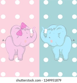 Cute baby elephant cartoon hand drawn vector illustration. Can be used for baby t-shirt print, fashion print design, children wear, baby shower celebration, greeting and invitation card.