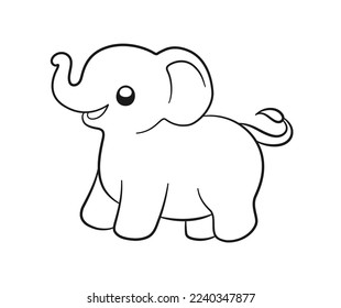 Cute baby elephant cartoon outline illustration. Easy animal coloring book page activity for kids