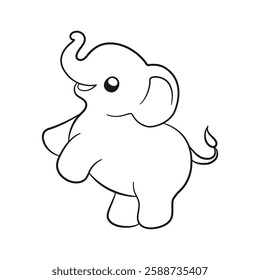 Cute baby elephant cartoon outline illustration. Easy animal coloring book page activity for kids