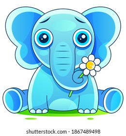 Cute baby elephant cartoon sitting Stock Illustration On A Background. For Design, Decoration, Logo.