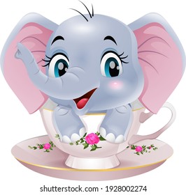 Cute baby elephant cartoon sitting in the cup