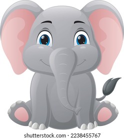 Cute baby elephant cartoon sitting